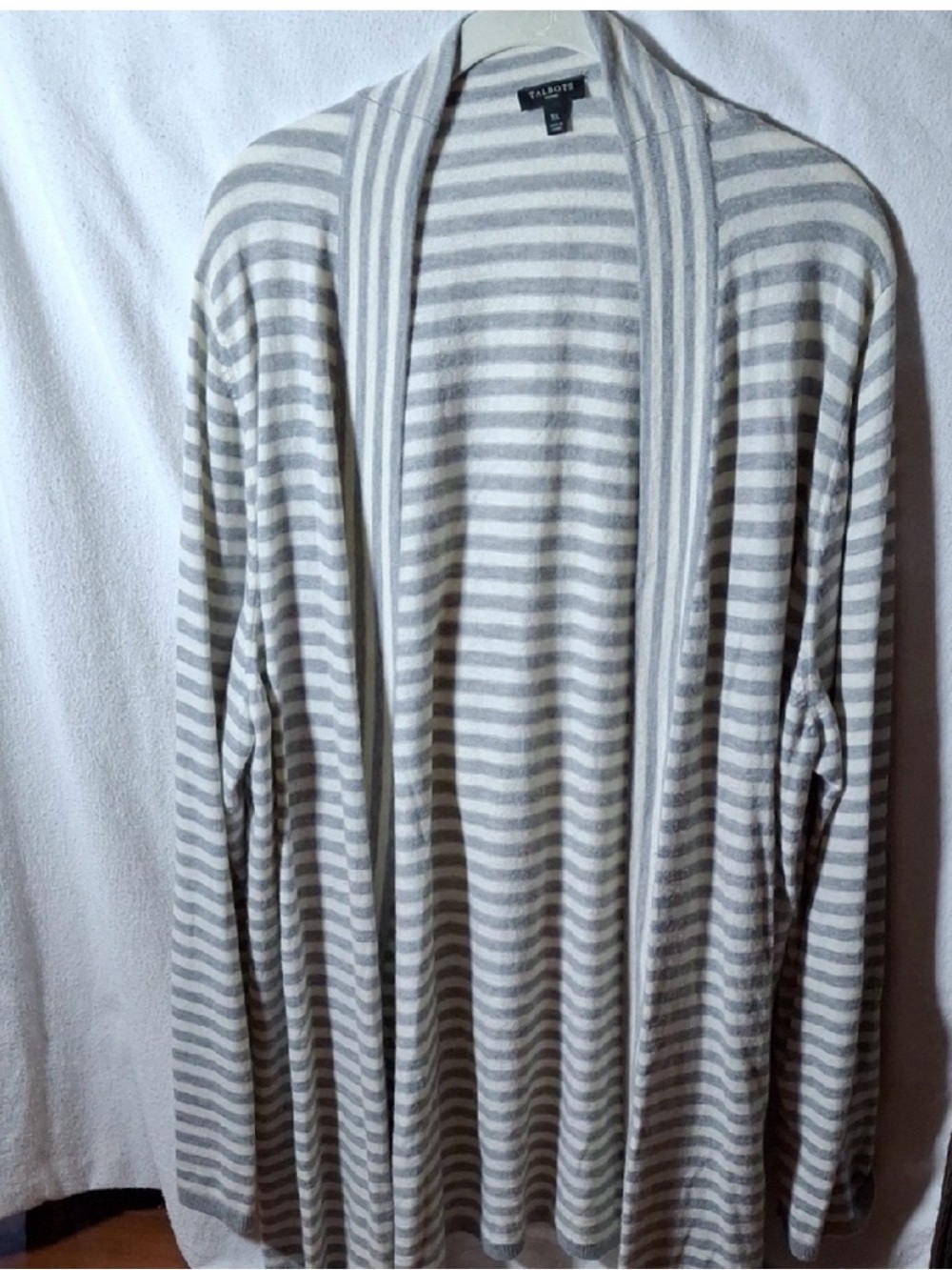 Wool blend 3x Talbots Gray and White Striped Cardigan lambswool